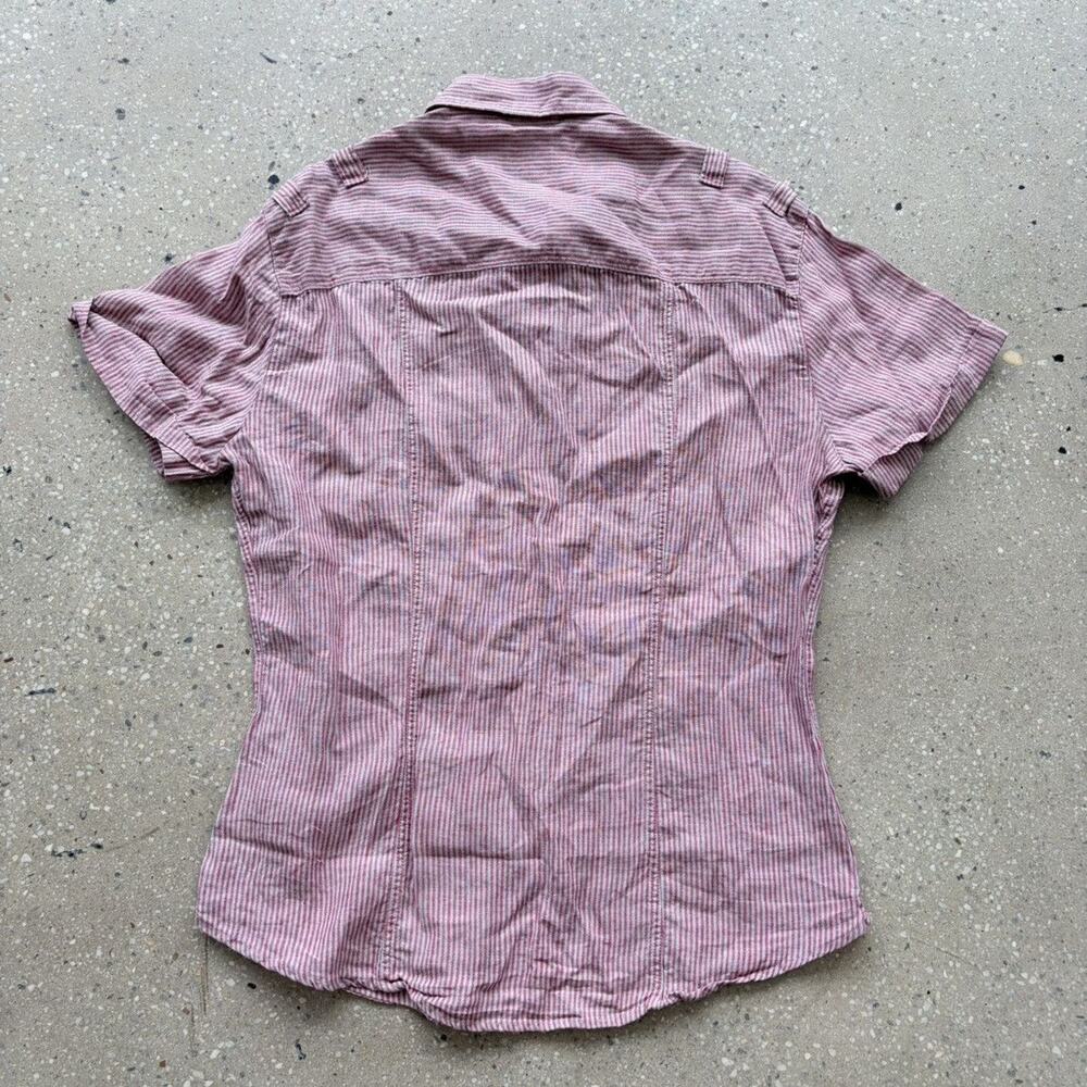 Vintage 90s Armani Jeans Pink Striped Linen Shirt - Gem